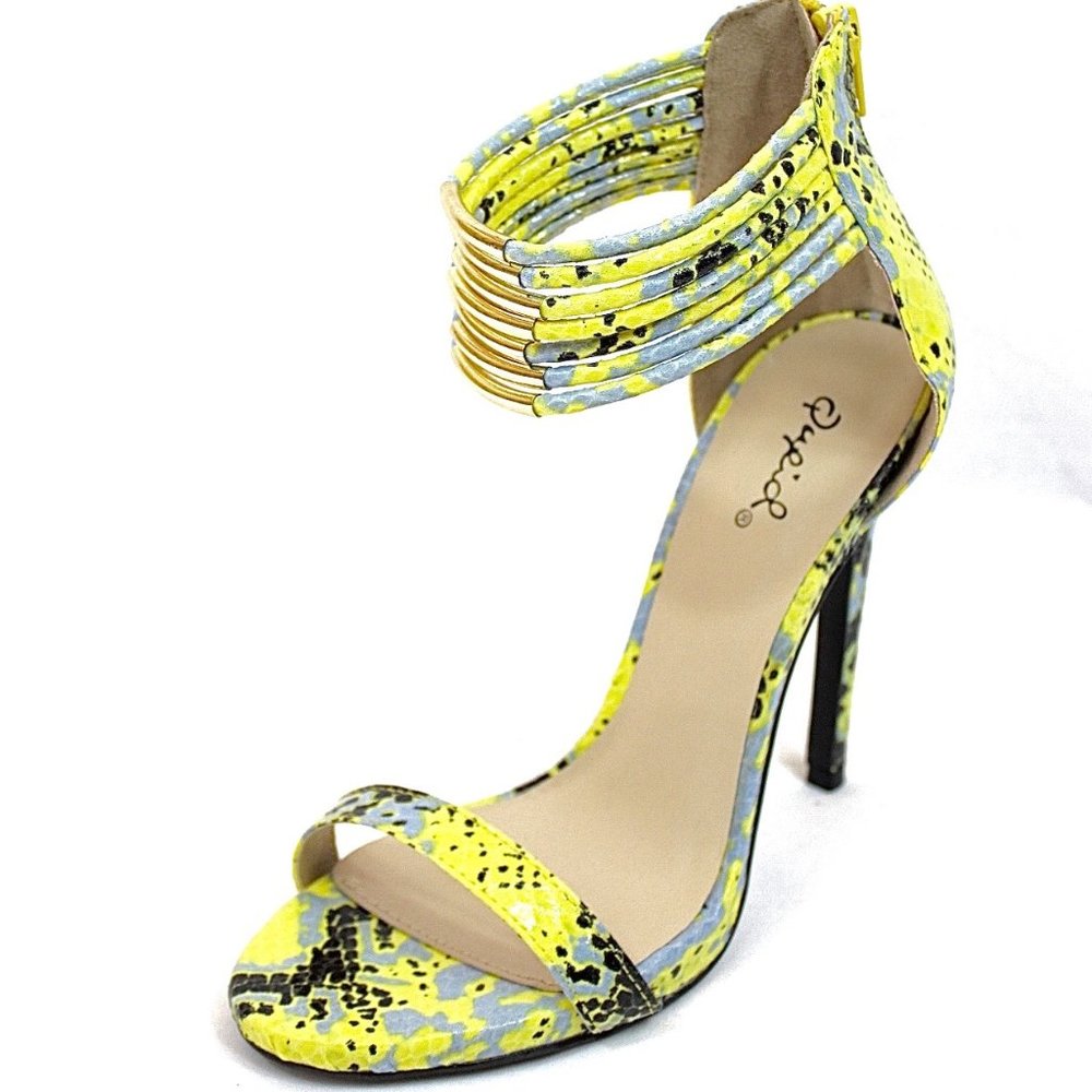 Yellow and Gray Snake Print Stiletto Heels